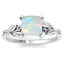 1-1/2 Carat Princess Shape Opal Ring with Floral Design In 14K White Gold Image-1