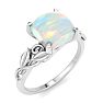 1-1/2 Carat Princess Shape Opal Ring with Floral Design In 14K White Gold Image-2