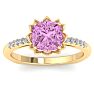 Pink Topaz Ring: 1 1/2 Carat Cushion Cut Pink Topaz and Diamond Ring Image-1