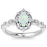 1 Carat Opal Ring with Fancy Halo Diamonds In 14K White Gold Image-1