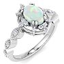 1 Carat Opal Ring with Fancy Halo Diamonds In 14K White Gold Image-2