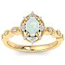 1 Carat Opal Ring with Fancy Halo Diamonds In 14K Yellow Gold Image-1
