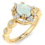 1 Carat Opal Ring with Fancy Halo Diamonds In 14K Yellow Gold Image-2