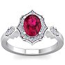 Ruby Ring: 1 1/2 Carat Oval Shape Created Ruby and Halo Diamond Ring In Sterling Silver Image-1