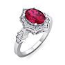 Ruby Ring: 1 1/2 Carat Oval Shape Created Ruby and Halo Diamond Ring In Sterling Silver Image-2