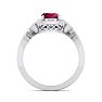 Ruby Ring: 1 1/2 Carat Oval Shape Created Ruby and Halo Diamond Ring In Sterling Silver Image-3