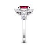Ruby Ring: 1 1/2 Carat Oval Shape Created Ruby and Halo Diamond Ring In Sterling Silver Image-4