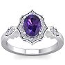 Amethyst Ring: 1 1/2 Carat Oval Shape Amethyst and Halo Diamond Ring In Sterling Silver Image-1
