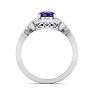 Amethyst Ring: 1 1/2 Carat Oval Shape Amethyst and Halo Diamond Ring In Sterling Silver Image-3