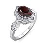 Garnet Ring: 1 1/2 Carat Oval Shape Garnet and Halo Diamond Ring In Sterling Silver Image-2