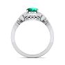 Emerald Ring: 1 1/2 Carat Oval Shape Created Emerald and Halo Diamond Ring In Sterling Silver Image-3