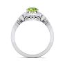 Peridot Ring: 1 1/2 Carat Oval Shape Peridot and Halo Diamond Ring In Sterling Silver Image-3