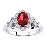 Ruby Ring: 1 Carat Oval Shape Created Ruby and Halo Diamond Ring In Sterling Silver Image-1