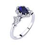 Sapphire Ring: 1 Carat Oval Shape Created Sapphire and Halo Diamond Ring In Sterling Silver Image-2