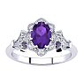 Amethyst Ring: 1 Carat Oval Shape Amethyst and Halo Diamond Ring In Sterling Silver Image-1