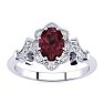 Garnet Ring: 1 Carat Oval Shape Garnet and Halo Diamond Ring In Sterling Silver Image-1
