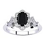 Black Onyx Ring: 1 Carat Oval Shape Black Onyx and Halo Diamond Ring In Sterling Silver Image-1