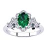 Emerald Ring: 1 Carat Oval Shape Created Emerald and Halo Diamond Ring In Sterling Silver Image-1