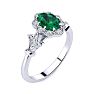 Emerald Ring: 1 Carat Oval Shape Created Emerald and Halo Diamond Ring In Sterling Silver Image-2
