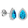 3 Carat Pear Shape Blue Topaz and Halo Diamond Earrings In Sterling Silver Image-1