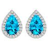 3 Carat Pear Shape Blue Topaz and Halo Diamond Earrings In Sterling Silver Image-2