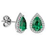 3 Carat Pear Shape Emerald and Halo Diamond Earrings In Sterling Silver Image-1