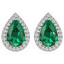 3 Carat Pear Shape Emerald and Halo Diamond Earrings In Sterling Silver Image-2