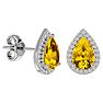 3 Carat Pear Shape Citrine and Halo Diamond Earrings In Sterling Silver Image-1