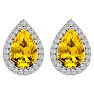 3 Carat Pear Shape Citrine and Halo Diamond Earrings In Sterling Silver Image-2