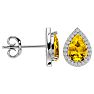 3 Carat Pear Shape Citrine and Halo Diamond Earrings In Sterling Silver Image-3