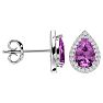 3 Carat Pear Shape Pink Sapphire and Halo Diamond Earrings In Sterling Silver Image-3