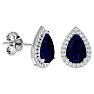 3 Carat Pear Shape Sapphire and Halo Diamond Earrings In Sterling Silver Image-1