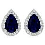 3 Carat Pear Shape Sapphire and Halo Diamond Earrings In Sterling Silver Image-2