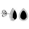 3 Carat Pear Shape Black Onyx and Halo Diamond Earrings In Sterling Silver Image-1