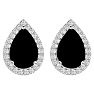 3 Carat Pear Shape Black Onyx and Halo Diamond Earrings In Sterling Silver Image-2