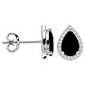 3 Carat Pear Shape Black Onyx and Halo Diamond Earrings In Sterling Silver Image-3