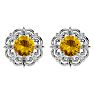 2 Carat Citrine and Diamond Antique Stud Earrings In Sterling Silver Image-2