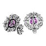 2 Carat Pink Sapphire and Diamond Antique Stud Earrings In Sterling Silver Image-4