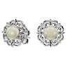 2 Carat Opal and Diamond Antique Stud Earrings In Sterling Silver Image-1