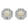 2 Carat Opal and Diamond Antique Stud Earrings In Sterling Silver Image-2