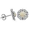 2 Carat Opal and Diamond Antique Stud Earrings In Sterling Silver Image-3