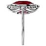 Garnet Ring: Garnet Jewelry: 1 3/4 Carat Oval Shape Garnet and Halo Diamond Ring In 14 Karat White Gold Image-4