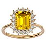 2 1/3 Carat Citrine and Halo Diamond Ring In 14K Yellow Gold Image-1