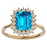 3 Carat Blue Topaz and Halo Diamond Ring In 14K Yellow Gold Image-1
