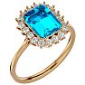3 Carat Blue Topaz and Halo Diamond Ring In 14K Yellow Gold Image-2