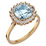 Aquamarine Ring: Aquamarine Jewelry: 2 1/2 Carat Cushion Cut Aquamarine and Halo Diamond Ring In 14K Yellow Gold Image-2