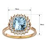 Aquamarine Ring: Aquamarine Jewelry: 2 1/2 Carat Cushion Cut Aquamarine and Halo Diamond Ring In 14K Yellow Gold Image-5