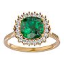 2 1/2 Carat Cushion Cut Emerald and Halo Diamond Ring In 14K Yellow Gold Image-1