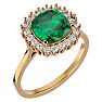 2 1/2 Carat Cushion Cut Emerald and Halo Diamond Ring In 14K Yellow Gold Image-2