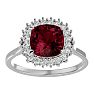 Garnet Ring: Garnet Jewelry: 3 1/2 Carat Cushion Cut Garnet and Halo Diamond Ring In 14K White Gold Image-1